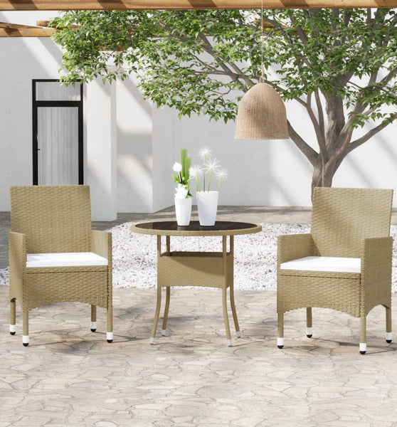 3-tlg. Garten-Essgruppe Poly Rattan Beige