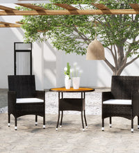 3-tlg. Garten-Essgruppe Poly Rattan Schwarz