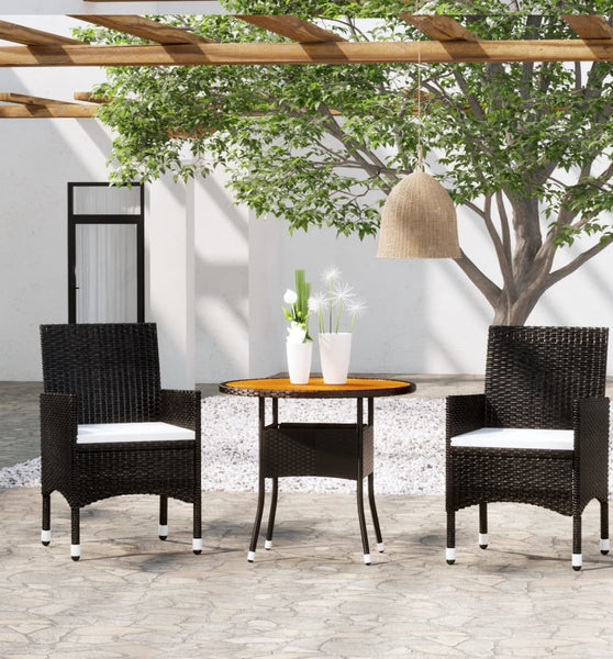 3-tlg. Garten-Essgruppe Poly Rattan Schwarz