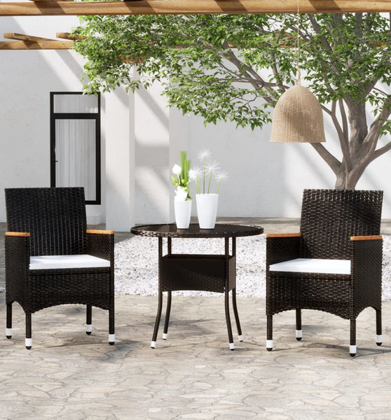 3-tlg. Garten-Essgruppe Poly Rattan Schwarz