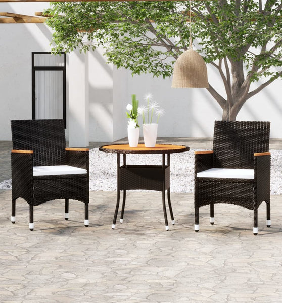 3-tlg. Garten-Essgruppe Poly Rattan Schwarz