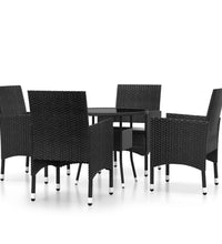 5-tlg. Garten-Essgruppe Poly Rattan Schwarz