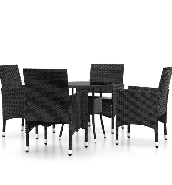 5-tlg. Garten-Essgruppe Poly Rattan Schwarz