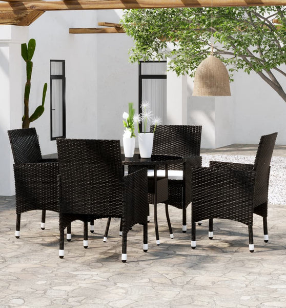 5-tlg. Garten-Essgruppe Poly Rattan Schwarz