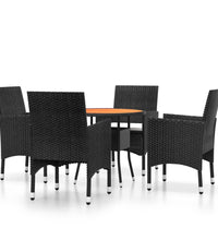 5-tlg. Garten-Essgruppe Poly Rattan Schwarz