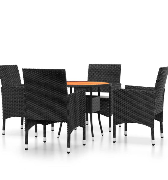 5-tlg. Garten-Essgruppe Poly Rattan Schwarz