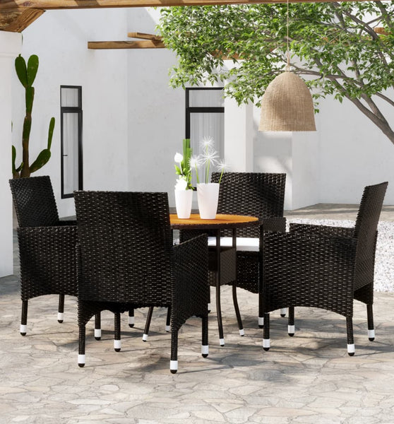 5-tlg. Garten-Essgruppe Poly Rattan Schwarz