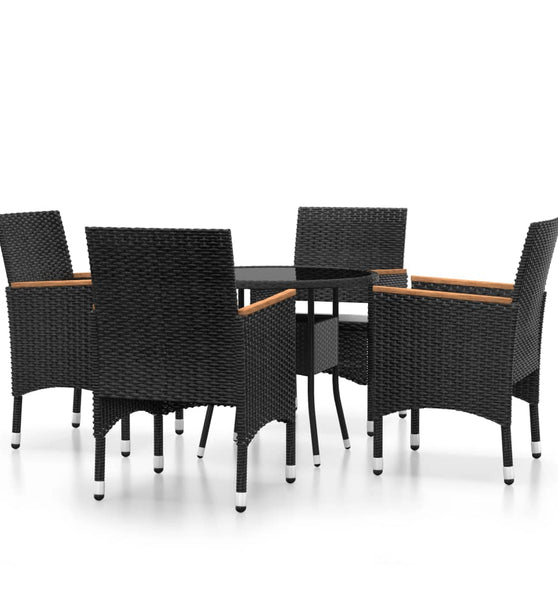 5-tlg. Garten-Essgruppe Poly Rattan Schwarz