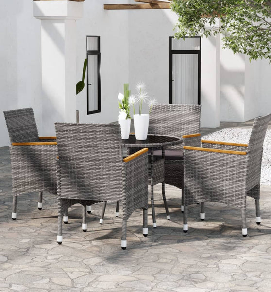 5-tlg. Garten-Essgruppe Poly Rattan Grau