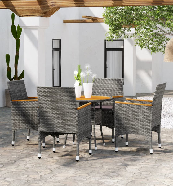 5-tlg. Garten-Essgruppe Poly Rattan Grau