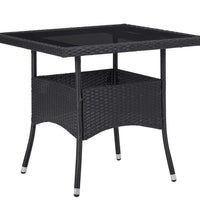 3-tlg. Garten-Essgruppe Poly Rattan und Glas Schwarz