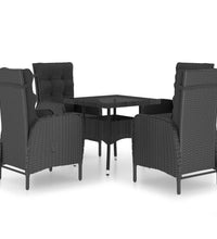 5-tlg. Garten-Essgruppe Poly Rattan und Glas Schwarz