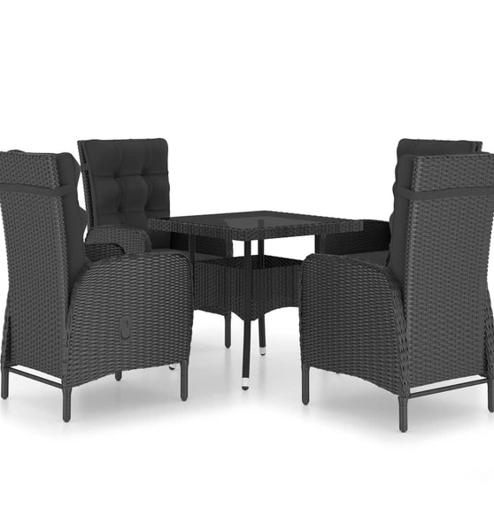 5-tlg. Garten-Essgruppe Poly Rattan und Glas Schwarz