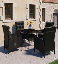 5-tlg. Garten-Essgruppe Poly Rattan und Glas Schwarz