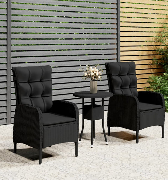 3-tlg. Garten-Bistro-Set Poly Rattan Schwarz