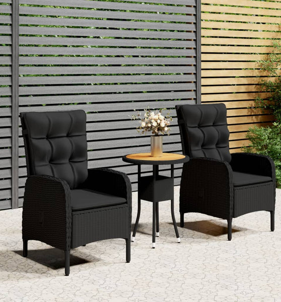 3-tlg. Garten-Bistro-Set Poly Rattan Schwarz