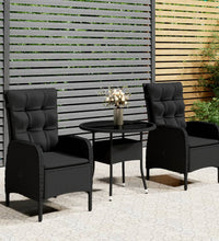 3-tlg. Garten-Bistro-Set Poly Rattan Schwarz