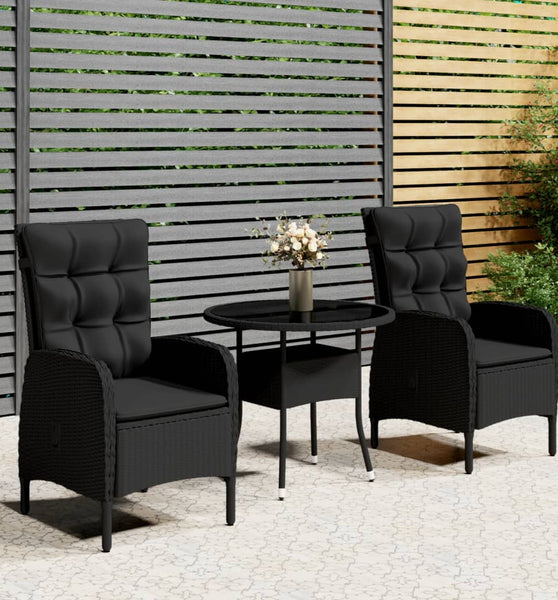 3-tlg. Garten-Bistro-Set Poly Rattan Schwarz