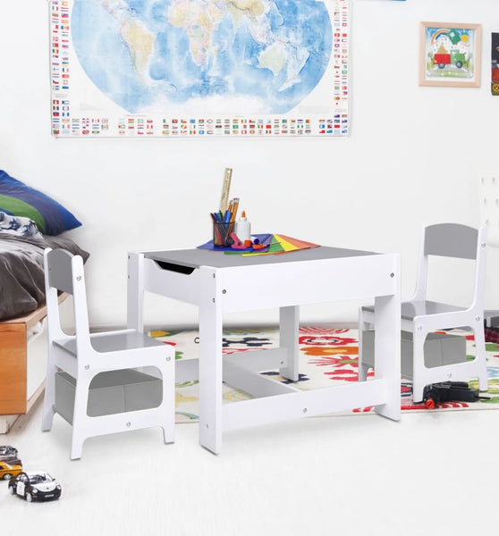 Kindertisch mit 2 Stühlen Weiß MDF