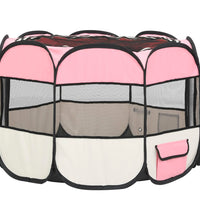 Faltbarer Welpenlaufstall mit Tragetasche Rosa 90x90x58 cm
