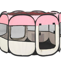 Faltbarer Welpenlaufstall mit Tragetasche Rosa 90x90x58 cm