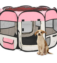 Faltbarer Welpenlaufstall mit Tragetasche Rosa 90x90x58 cm