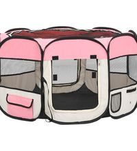 Faltbarer Welpenlaufstall mit Tragetasche Rosa 110x110x58 cm