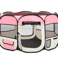 Faltbarer Welpenlaufstall mit Tragetasche Rosa 110x110x58 cm