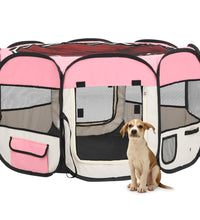 Faltbarer Welpenlaufstall mit Tragetasche Rosa 110x110x58 cm