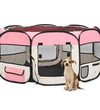 Faltbarer Welpenlaufstall mit Tragetasche Rosa 145x145x61 cm