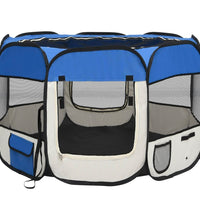 Faltbarer Welpenlaufstall mit Tragetasche Blau 90x90x58 cm