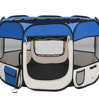 Faltbarer Welpenlaufstall mit Tragetasche Blau 90x90x58 cm