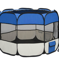 Faltbarer Welpenlaufstall mit Tragetasche Blau 90x90x58 cm