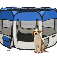 Faltbarer Welpenlaufstall mit Tragetasche Blau 90x90x58 cm