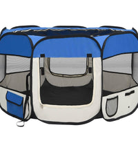 Faltbarer Welpenlaufstall mit Tragetasche Blau 110x110x58 cm