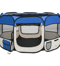 Faltbarer Welpenlaufstall mit Tragetasche Blau 110x110x58 cm