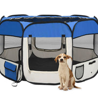 Faltbarer Welpenlaufstall mit Tragetasche Blau 110x110x58 cm