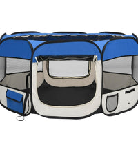 Faltbarer Welpenlaufstall mit Tragetasche Blau 125x125x61 cm