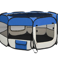 Faltbarer Welpenlaufstall mit Tragetasche Blau 125x125x61 cm
