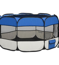 Faltbarer Welpenlaufstall mit Tragetasche Blau 125x125x61 cm