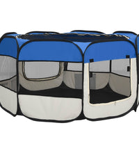 Faltbarer Welpenlaufstall mit Tragetasche Blau 125x125x61 cm
