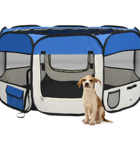 Faltbarer Welpenlaufstall mit Tragetasche Blau 125x125x61 cm