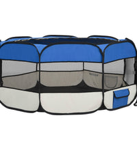 Faltbarer Welpenlaufstall mit Tragetasche Blau 145x145x61 cm