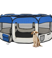 Faltbarer Welpenlaufstall mit Tragetasche Blau 145x145x61 cm