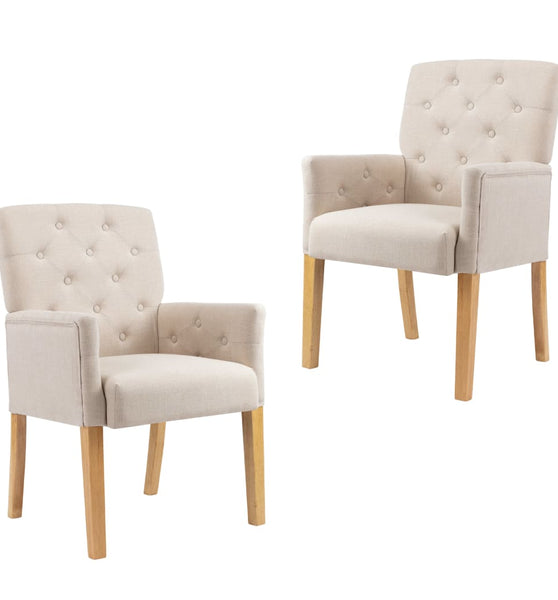 Esszimmersessel mit Armlehnen 2 Stk. Beige Stoff