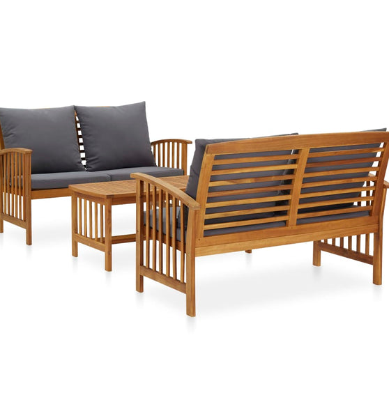 3-tlg. Garten-Lounge-Set mit Auflagen Massivholz Akazie