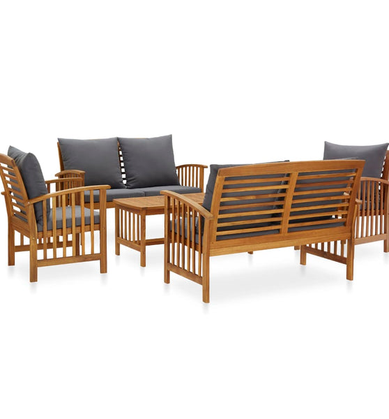 5-tlg. Garten-Lounge-Set mit Auflagen Massivholz Akazie