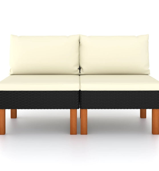 Mittelsofas 2 Stk. Poly Rattan und Eukalyptus Massivholz