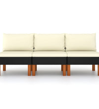 Mittelsofas 3 Stk. Poly Rattan und Eukalyptus Massivholz