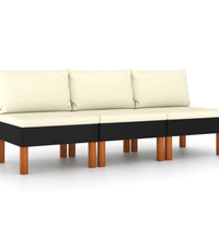Mittelsofas 3 Stk. Poly Rattan und Eukalyptus Massivholz